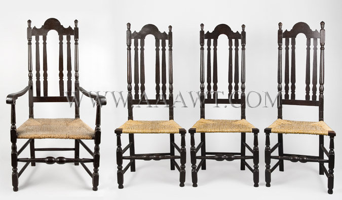 Chairs, Banister Back, Set of Four Chelsmford, Mass.
C. 1730., set view